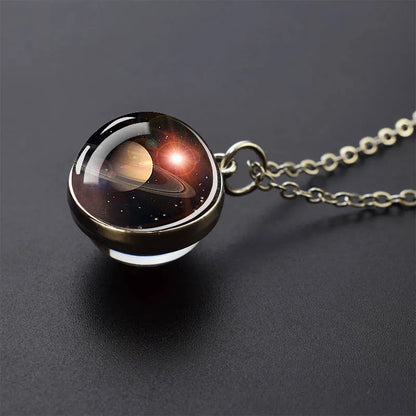 Solar System Glass Ball Pendant Necklace | Astronomy Galaxy Jewelry