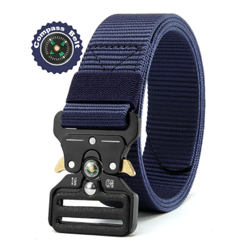 Unisex Tactical Nylon Canvas Belt with Compass, Durable Outdoor & Jeans Belt 1.5 in (3.8 cm) Wide