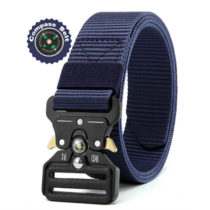 Unisex Tactical Nylon Canvas Belt with Compass, Durable Outdoor & Jeans Belt 1.5 in (3.8 cm) Wide