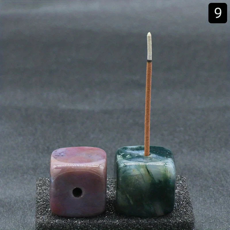 Natural Agate Stone Incense Holder | Square Wire Stick Incense Burner with Unique Pattern
