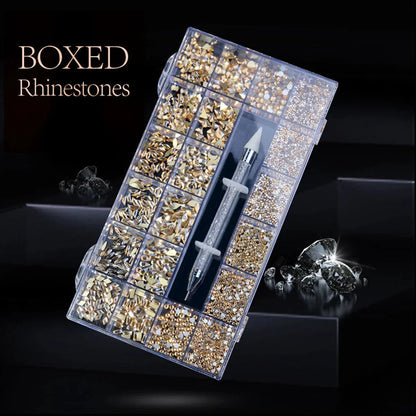 21 Grid Nail Art Rhinestone Set - Multi-Style Flat Bottom Glass Diamonds
