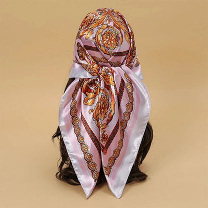 Satin Square Scarf – Elegant 2025 Print Hijab, Shawl & Hair Wrap