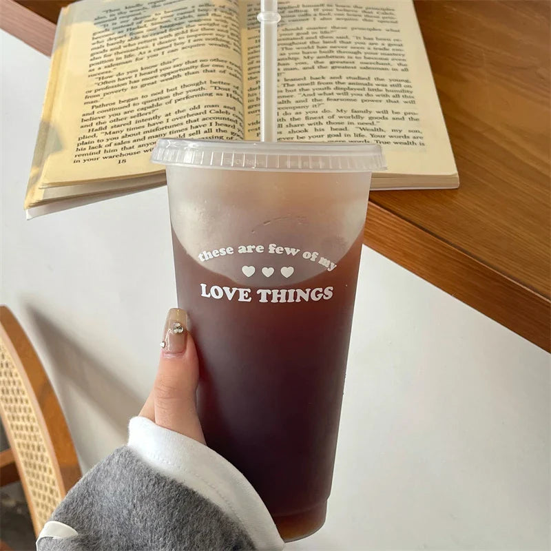 Cute Kawaii Water Bottle | Reusable Plastic Tumbler with Straw Lid for Coffee Juice Tea