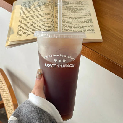 Cute Kawaii Water Bottle | Reusable Plastic Tumbler with Straw Lid for Coffee Juice Tea