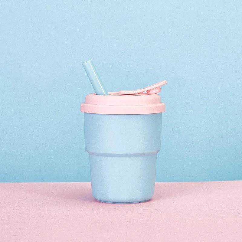 400ml Silicone Coffee Mug with Lid and Straw | Leak-Proof Portable Travel Cup