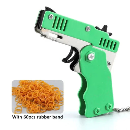 Folding Rubber Band Shooter Keychain Gun | 60-Piece Party Toy Set for Family Fun