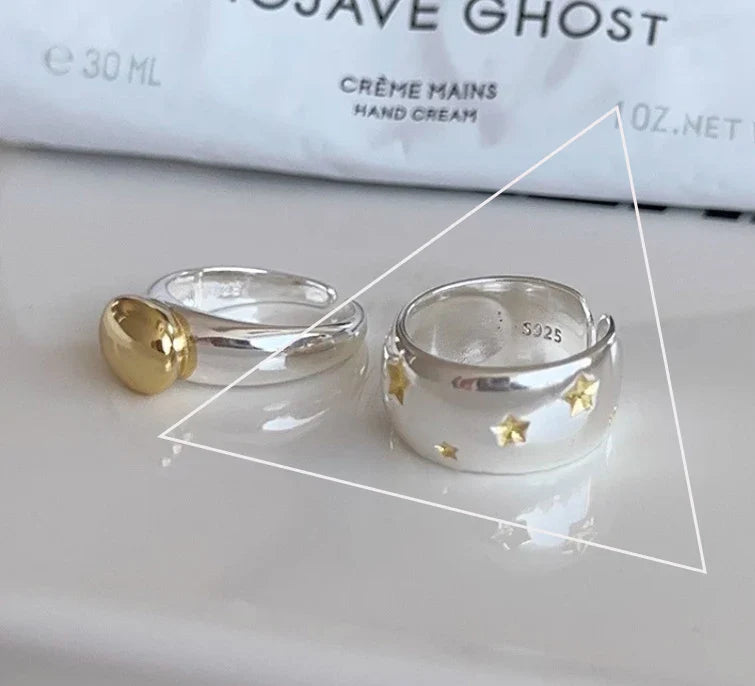 PANJBJ 925 Sterling Silver Pearl Irregular Ring | Women Shell Overlapping Hollow Sweet Design Jewelry