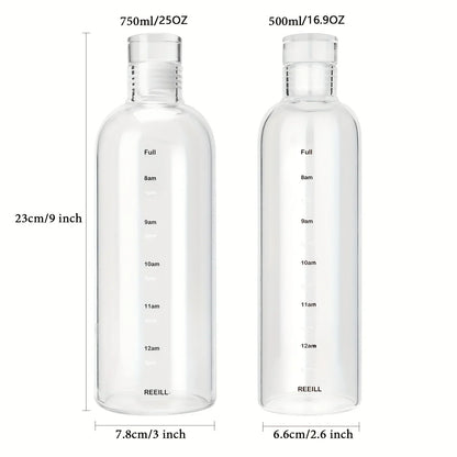 500/750ml Transparent Plastic Water Bottle with Time Marker | Leakproof Large Capacity Sport Drinkware