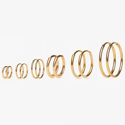 Gold Stainless Steel Hoop Earrings for Women Men | Minimalist Circle Huggies