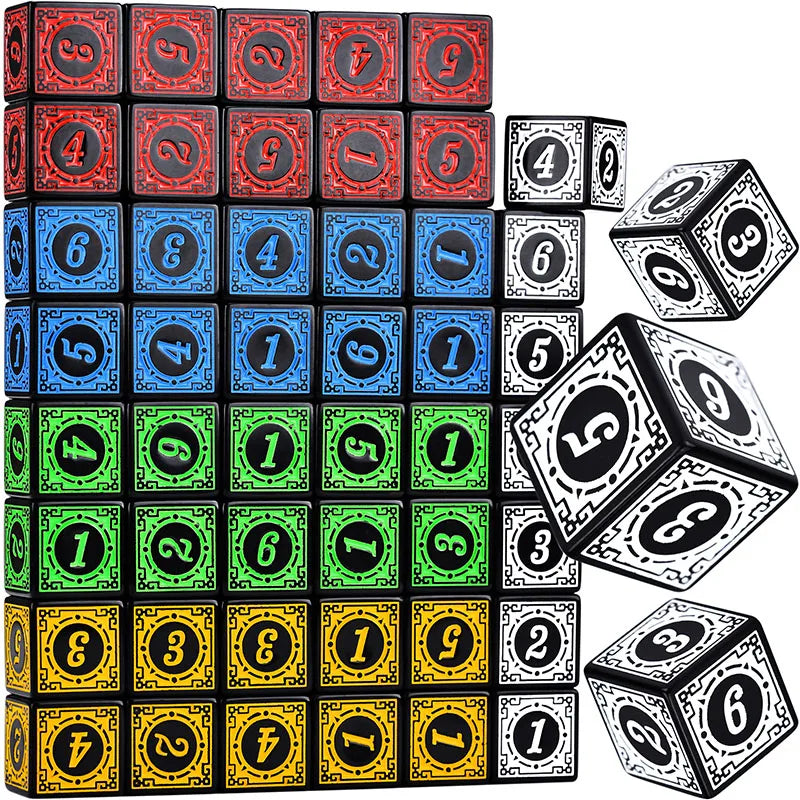 10PCS/Set Acrylic Dice Set D6 Carved Pattern Polyhedron Dice 6-sides Game Dice for RPG Dungeons and Dragons Board Game