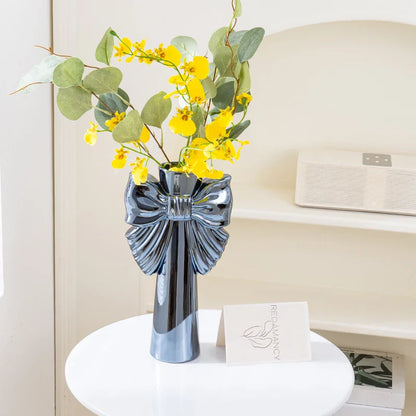 28cm Modern-Minimalist Bow Ceramic Vase, Perfect  Office  Living room decoration, Ideal  Hydroponic Plants & Home Decor