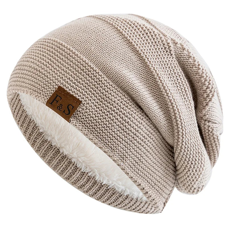Unisex Slouchy Fur-Lined Winter Beanie Warm Knit Hat for Men & Women