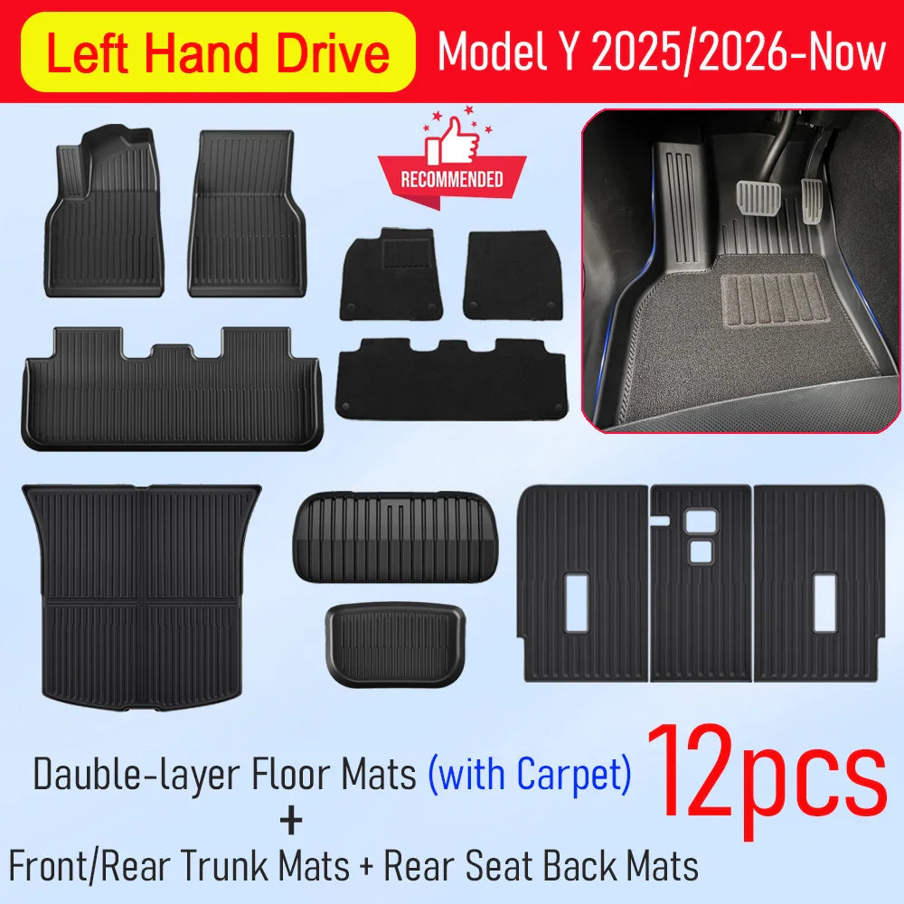 for Tesla Model Y Juniper 2025 2026 Car Floor Mats Cargo Liner Trunk Mats Backrest Kick Pads Protection Car Interior Accessories