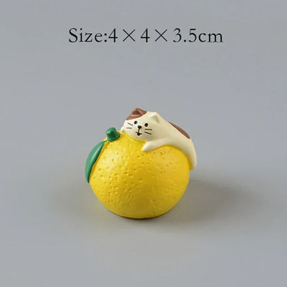 ZAKKA Cute Drinking Cat Figuines Shiba Inu Soak In The Bath Resin Model Pomelo Tree Fairy Garden Home Desktop Decoration gifts