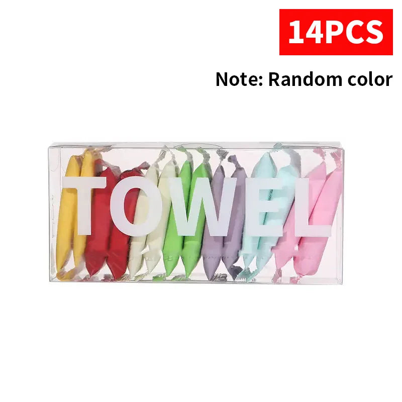 14/7PCS Disposable Compressed Towel Set | Portable Cotton Travel Towel for Face and Body