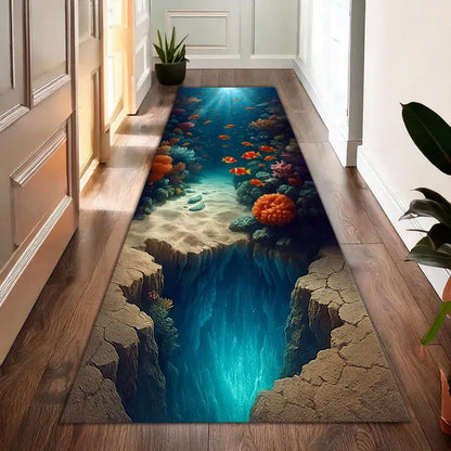 3D Waterfall Canyon Carpet Mat Rug Realistic Nature Print Non-slip Floor Mat for Living Room Bedroom Hallway Home Decoration