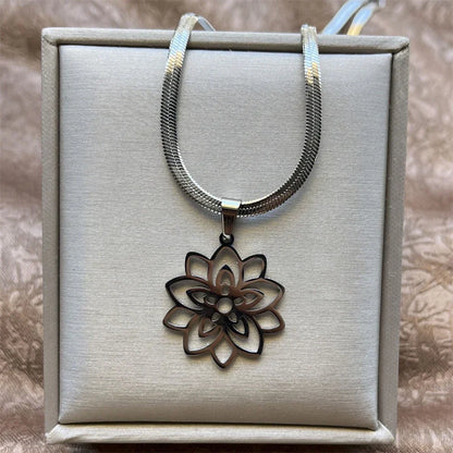Stainless Steel Unalome Pendant Necklace | Yoga Jewelry with Lotus Flower