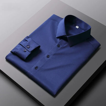 Men's Smart Casual Long Sleeve Button-Down Shirt, Knit Broadcloth Solid