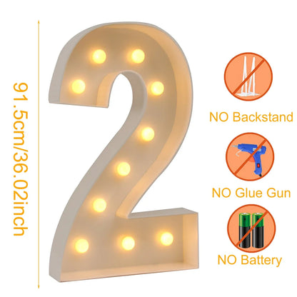 91.5cm Giant Led Light Birthday Number Figure 1st Birthday Anniversary Wedding Baby Shower Decor 30 40 50 Birthday Number Frame