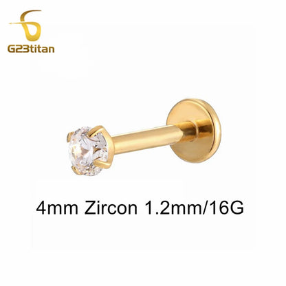 Titanium Labret Stud with Zircon Gem | Internally Threaded Body Jewelry