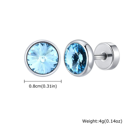 8mm Stainless Steel Screw Back Earrings for Men | Faceted Zircon Studs
