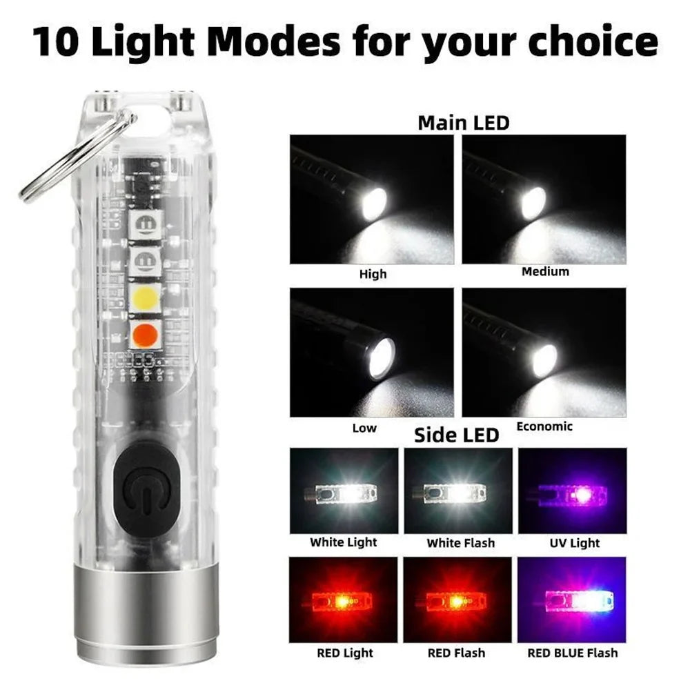 Mini Keychain Flashlight Type-C Fast Charging IP66 Waterproof Torch Lamp With Magnet Multifunction Warning Camping Flashlight | Compact EDC LED Light