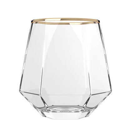 European Style Gold Edged Diamond Glass Hexagonal Crystal Glass Household Transparent Whiskey Glass Hexagonal Foreign Wine Glass