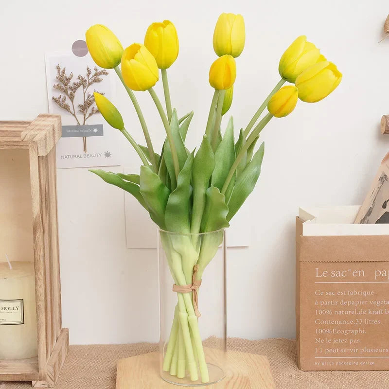 1PCHigh Quality Silicone Real Touch Five-headed Tulip Bouquet Wedding Home Decoration Indoor Artificial Flower Plant Living Room