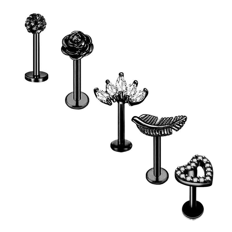 5pcs Tragus Stud Earring Set | Heart CZ Cartilage Piercing Jewelry