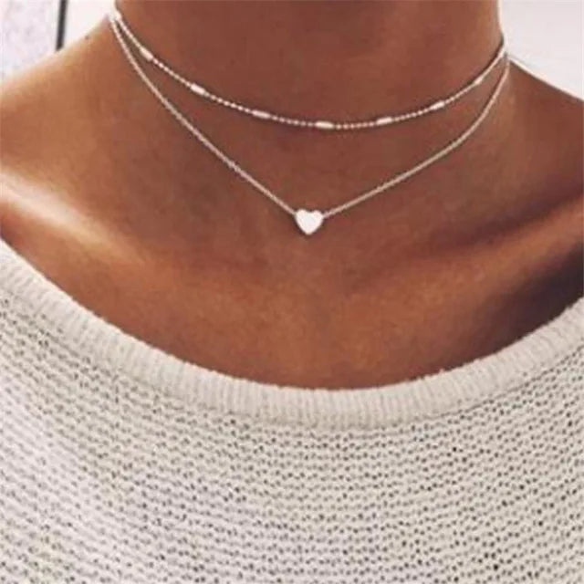 Tiny Heart Pendant Necklace for Women | Short Chain Bohemian Choker