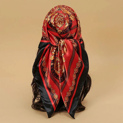 Satin Square Scarf – Elegant 2025 Print Hijab, Shawl & Hair Wrap