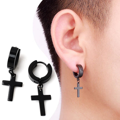 Black Cross Earrings for Men Women | Stainless Steel Punk Studs