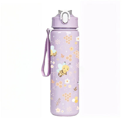 Sweet Honeycomb Bee Pattern Reusable Plastic Water Bottle | Lightweight Leakproof Flip Top Cup for Kids Girls