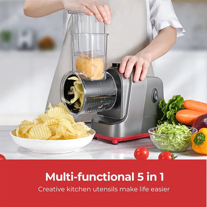 250W 5-in-1 Electric Vegetable Slicer Shredder Salad Shooter Cheese Grater Cutter for Carrot Cabbage Potato