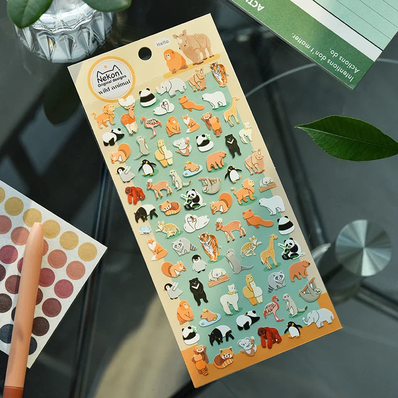 NEKONI Animal Stickers for Scrapbooking | Cute Penguin Dinosaur DIY Journal Decor
