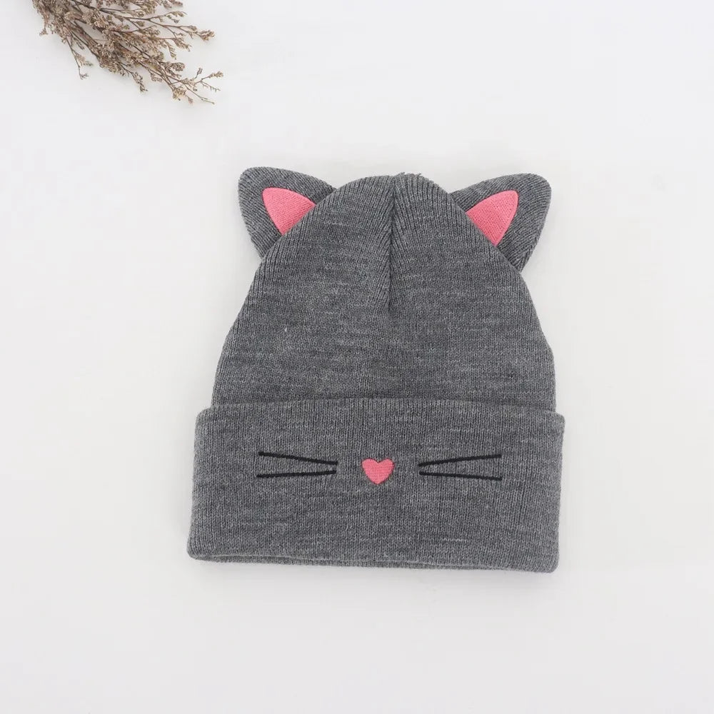 Baby Cartoon Cat Ears Knitted Hat | Warm Cotton Beanie for Toddlers