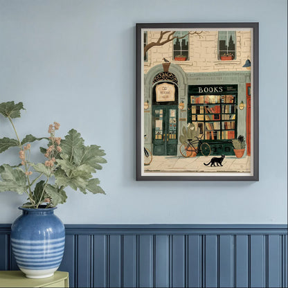 Bookstore Art Print, Cozy Bookshop Illustration, Library Wall Decor, Gift for Book Lover, Reading Nook Poster, Home Office Liter