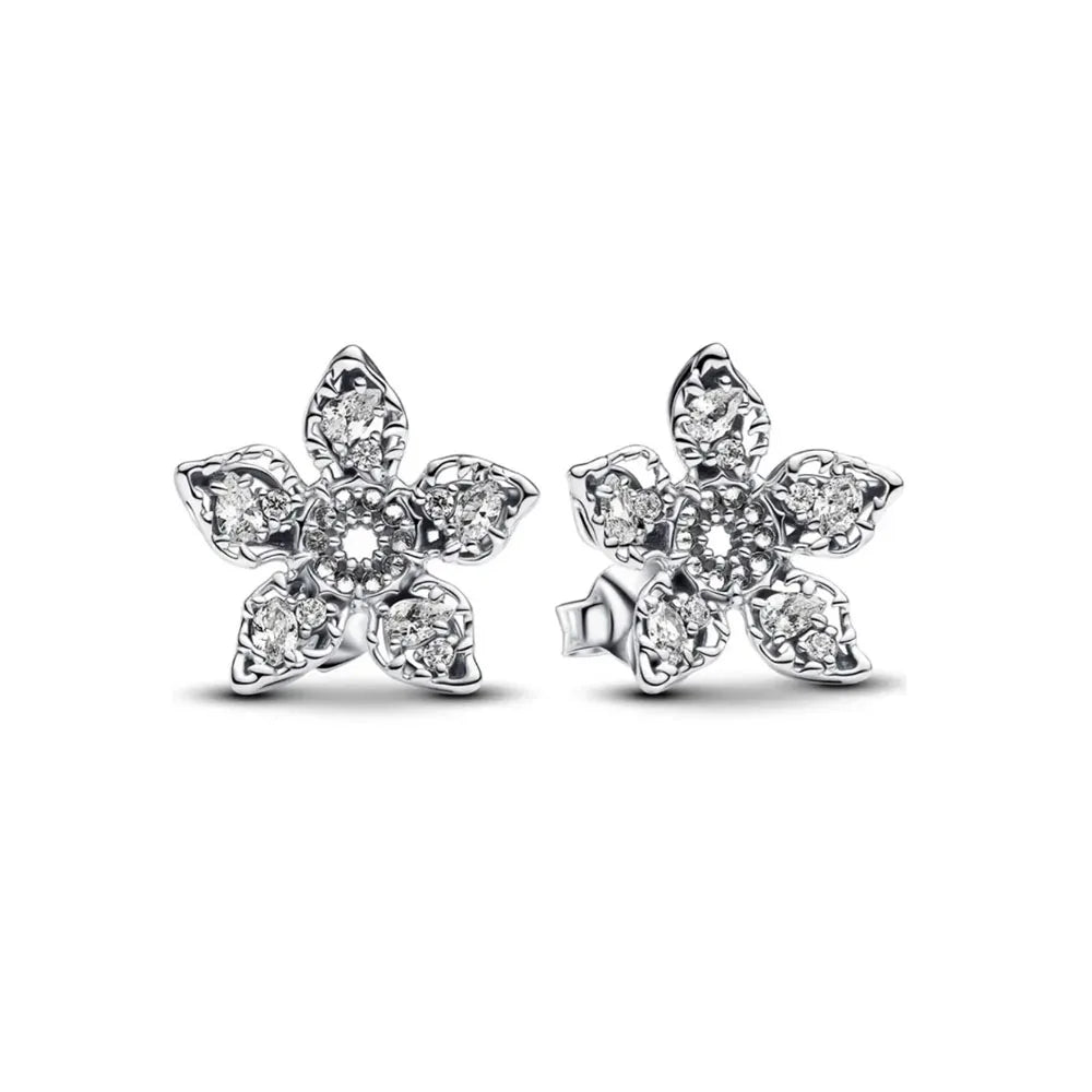 925 Sterling Silver Snowflake Heart Earrings | Fine Stud Earrings for Women