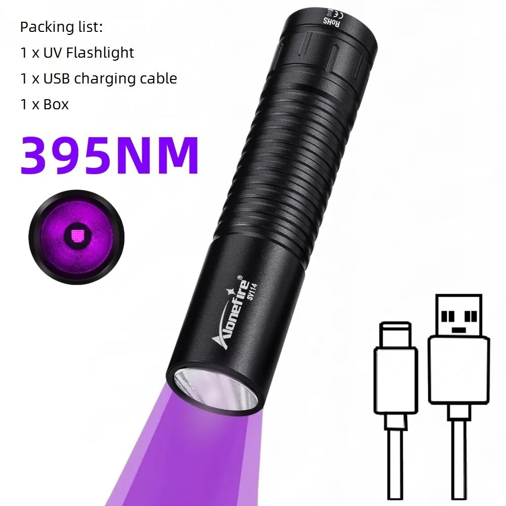 365/395nm UV Flashlight Rechargeable | Mini Ultraviolet Detection Light for Pets, Money, and More