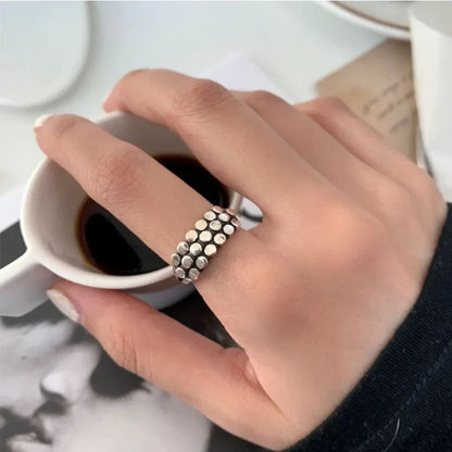 VENTFILLE 925 Sterling Silver Geometric Multilayer Round Bead Ring | Fashion Punk Temperament Jewelry