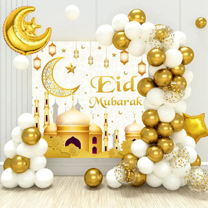 Eid Mubarak Balloons Background Ramadan Kareem Decoration Ramadan Mubarak Islamic Muslim Happy Eid Festival Party Supplies 2025
