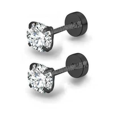 Stainless Steel Cubic Zirconia Stud Earrings | Screw-Back CZ Earrings for Women and Men
