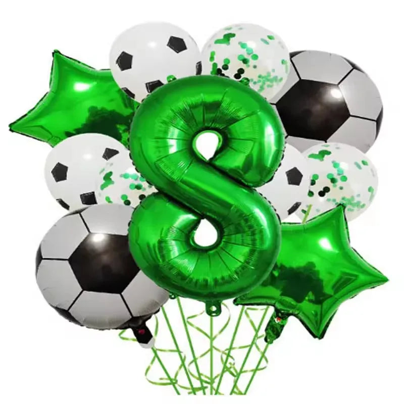 11pcs Football Foil Balloons Soccer Party Decorations | Green Number Ball Set
