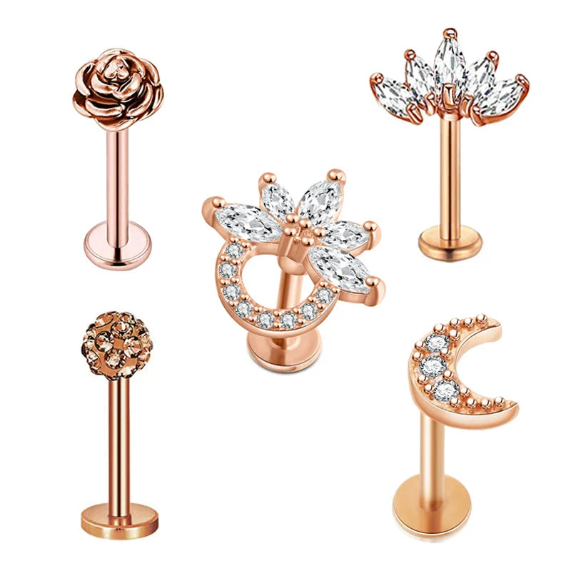 5pcs Tragus Stud Earring Set | Heart CZ Cartilage Piercing Jewelry