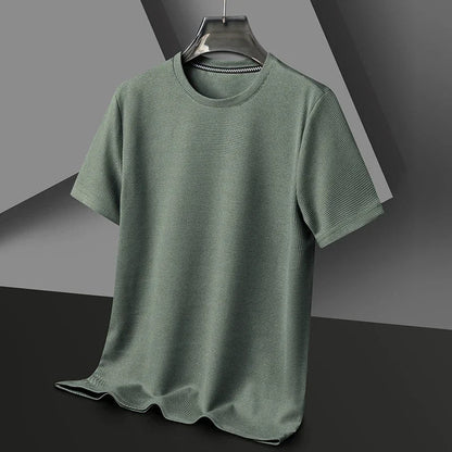 Men's Waffle Knit Short Sleeve Tee - Round Neck Casual Summer T-Shirt