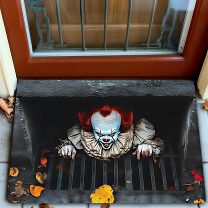 Horror Theme Non Slip Absorbent Door Mat Pennywise Scary Pattern Home Decor Rug for Entrance Bathroom Quick Dry Durable