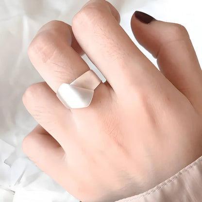 925 Sterling Silver Frosting Geometry Ring | Textured Wide Band for Women