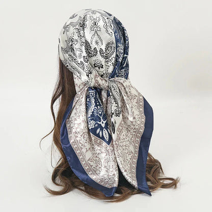 Satin Square Scarf – Elegant 2025 Print Hijab, Shawl & Hair Wrap