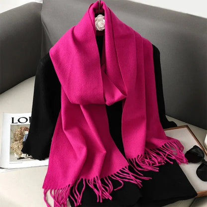 62-Color Winter Cashmere Scarf – Warm Tassel Pashmina Wrap for Women