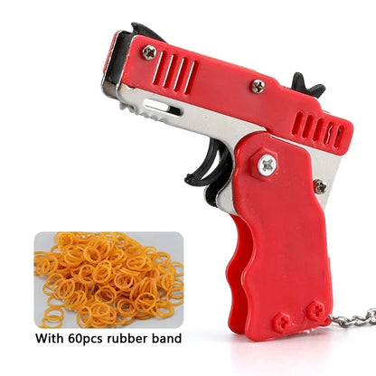 Folding Rubber Band Shooter Keychain Gun | 60-Piece Party Toy Set for Family Fun